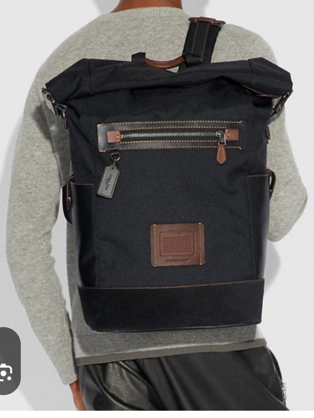 Coach Academy Travel Black Corduraa Canvas Rolltop Backpack with Leather Trim